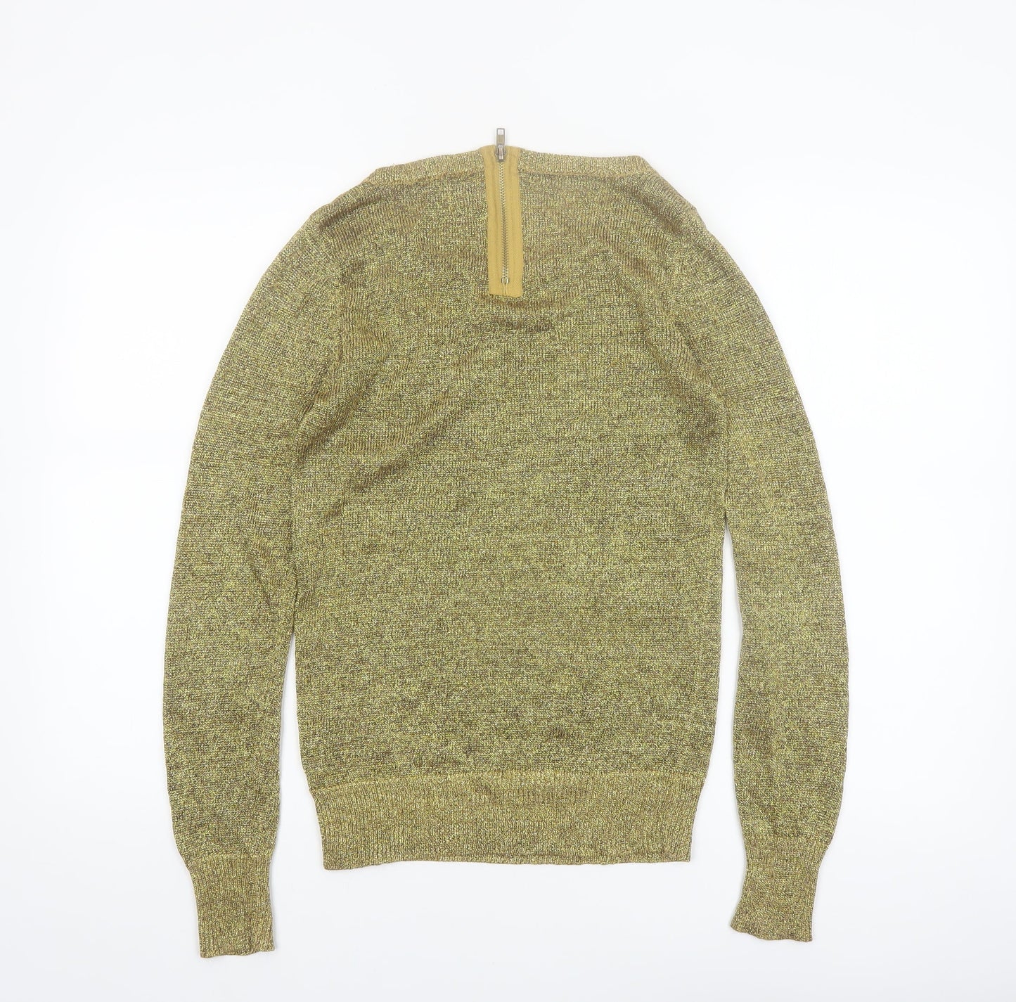 ASOS Women Gold Metallic Knit Jumper Size 12 Round Neck Long Sleeve