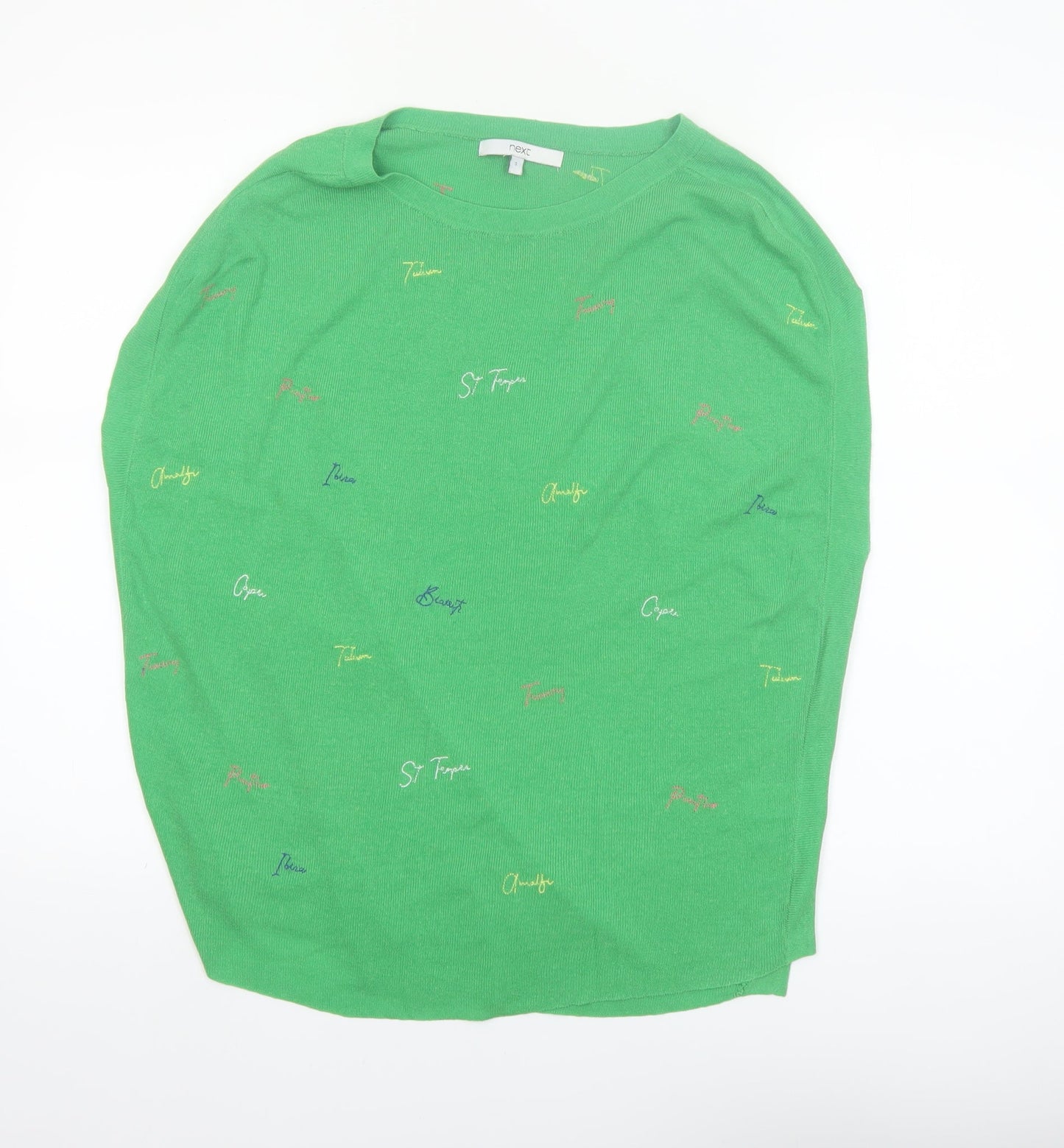 Next Women’s Green Embroidered Crew Neck Long Sleeve Knit Top Size S