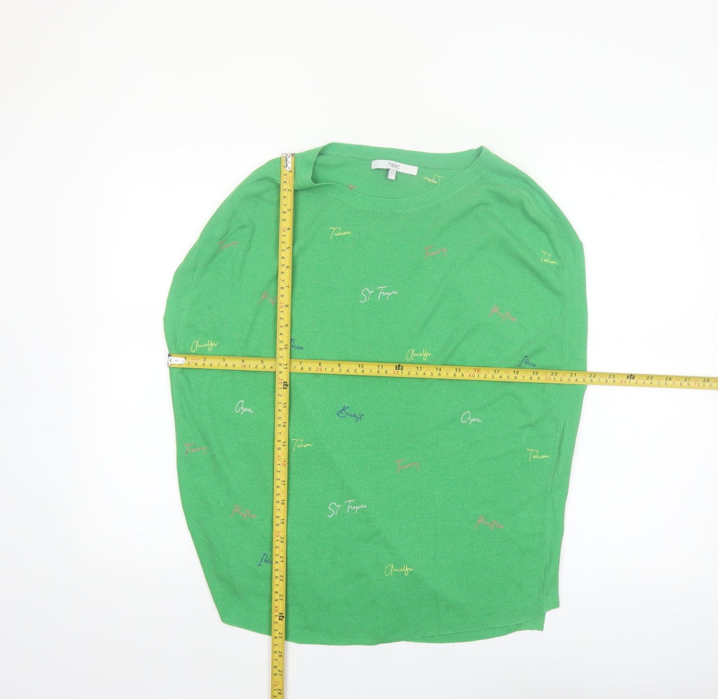 Next Women’s Green Embroidered Crew Neck Long Sleeve Knit Top Size S