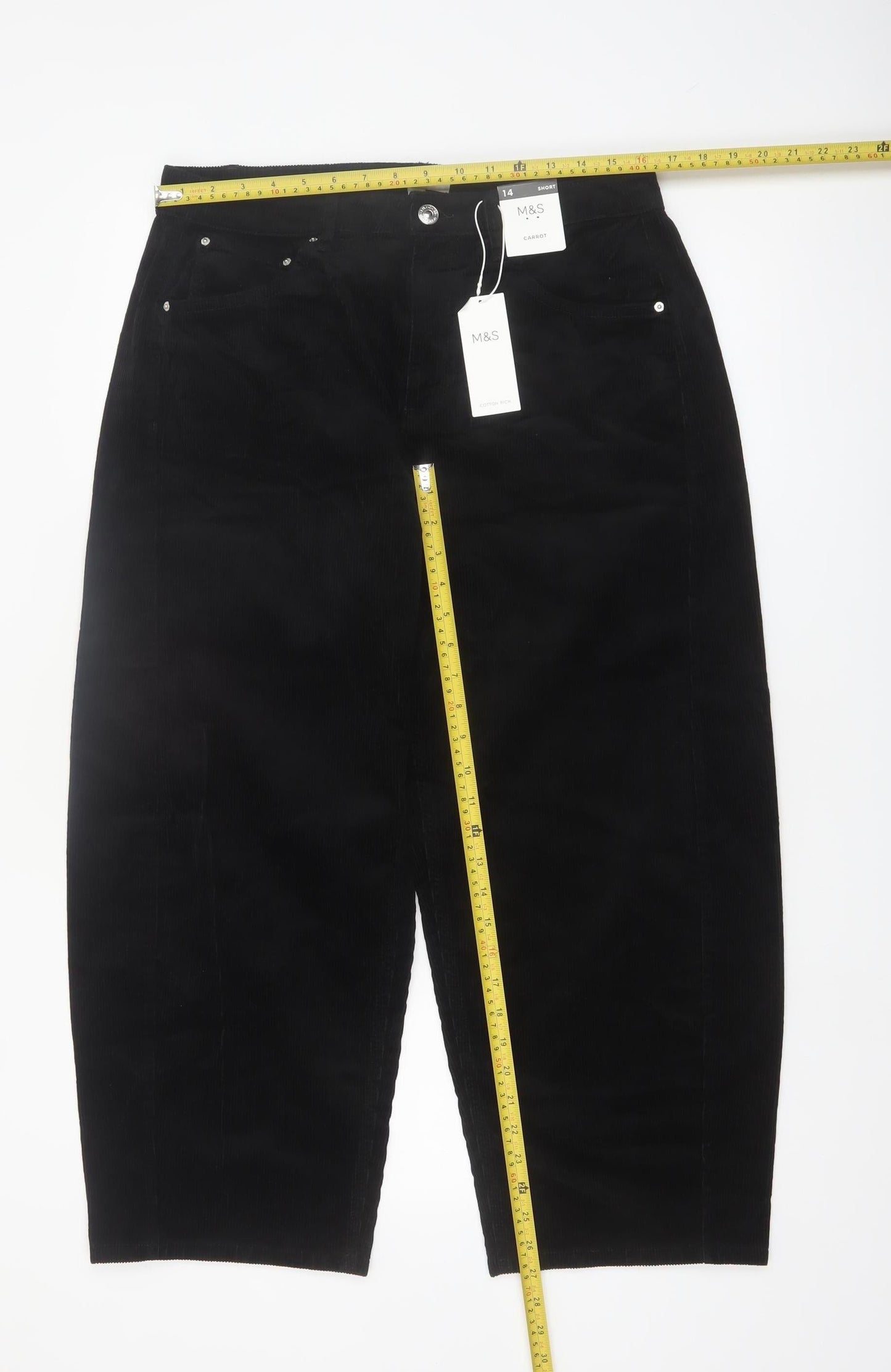 Marks and Spencer Women's Black Corduroy Tapered Trousers Size 14