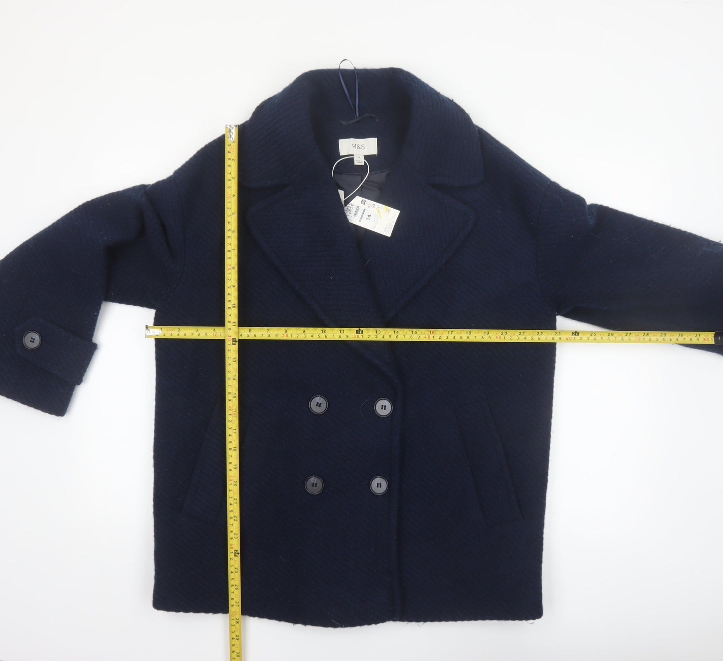 Marks and Spencer Women's Blue Wool Blend Pea Coat Size 14