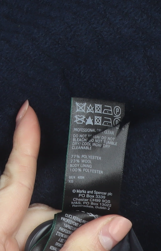 Marks and Spencer Women's Blue Wool Blend Pea Coat Size 14