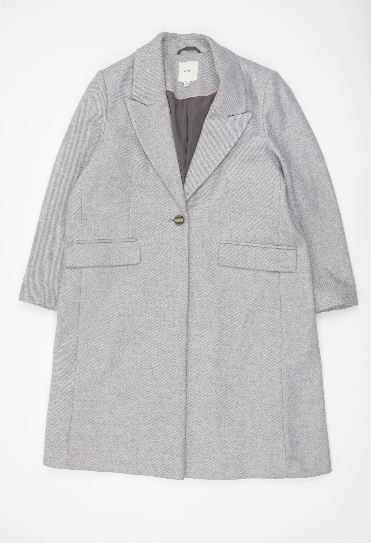 Next Womens Grey Petite Long Coat 18P Polyester Blend Smart Jacket