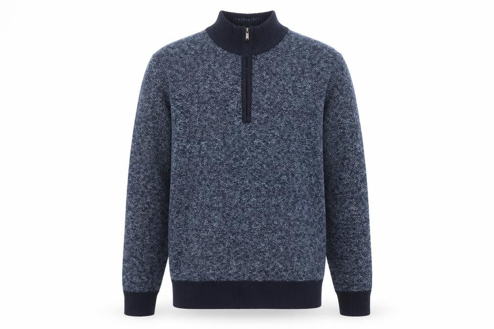 Max Men Blue 1/2 Zip Knit High Neck Men's Jumper Size L