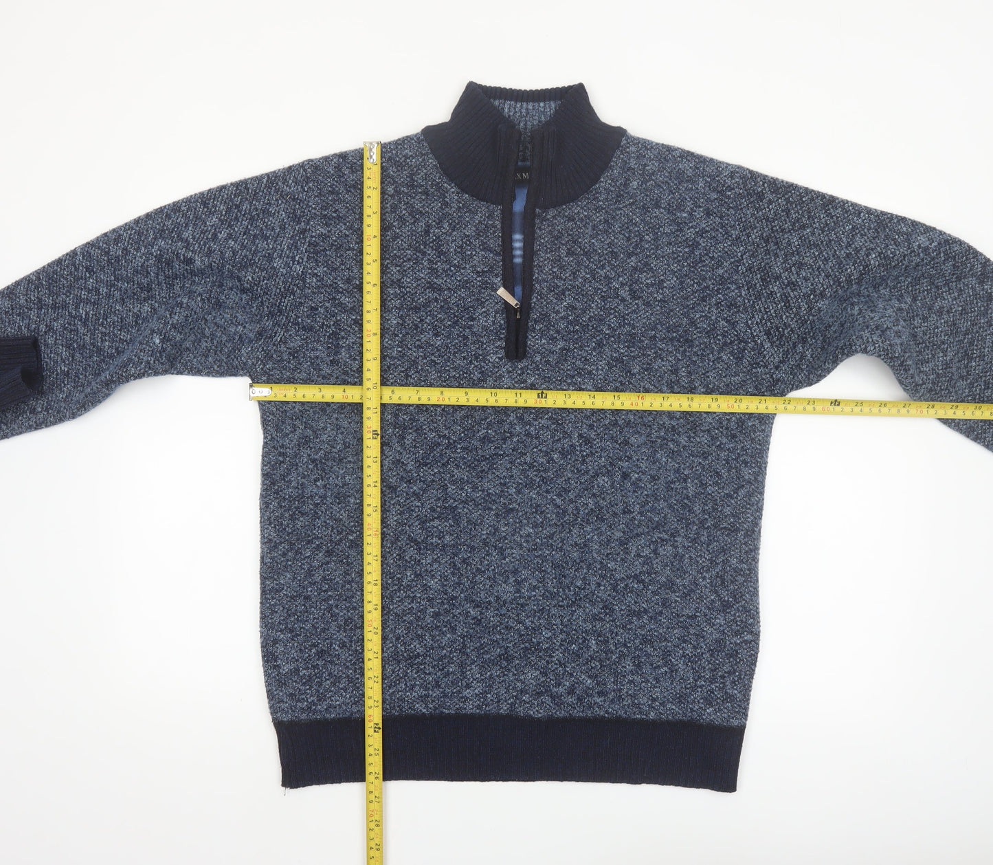 Max Men Blue 1/2 Zip Knit High Neck Men's Jumper Size L