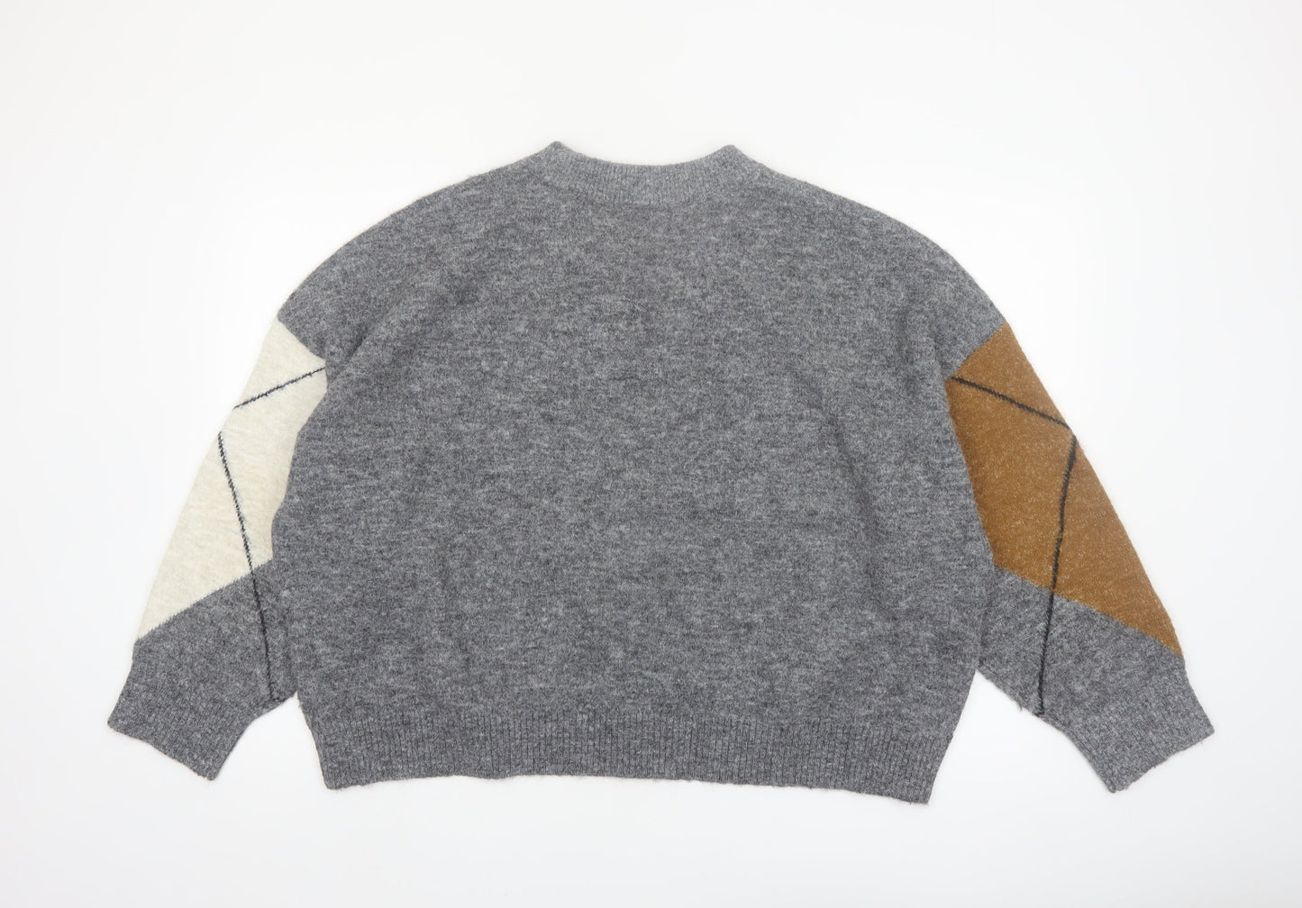 Marks and Spencer Women’s Grey Argyle Knit Crew Neck Jumper L