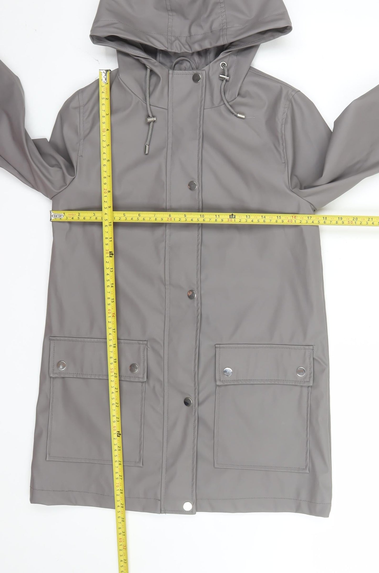 New Look Women’s Grey Waterproof Hooded Rain Coat Jacket Size 6