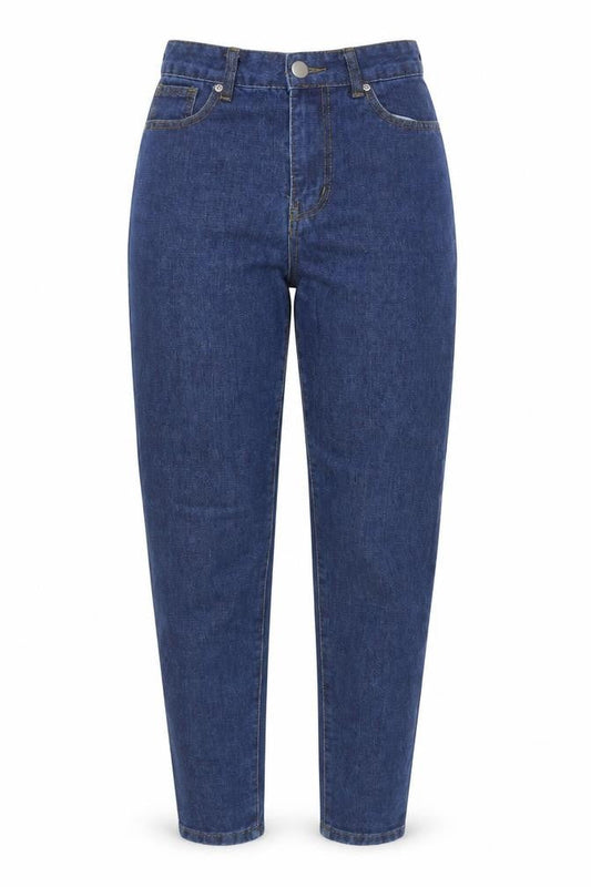 Front view of I Saw It First Women Blue, size 8, High Rise Mom Jeans