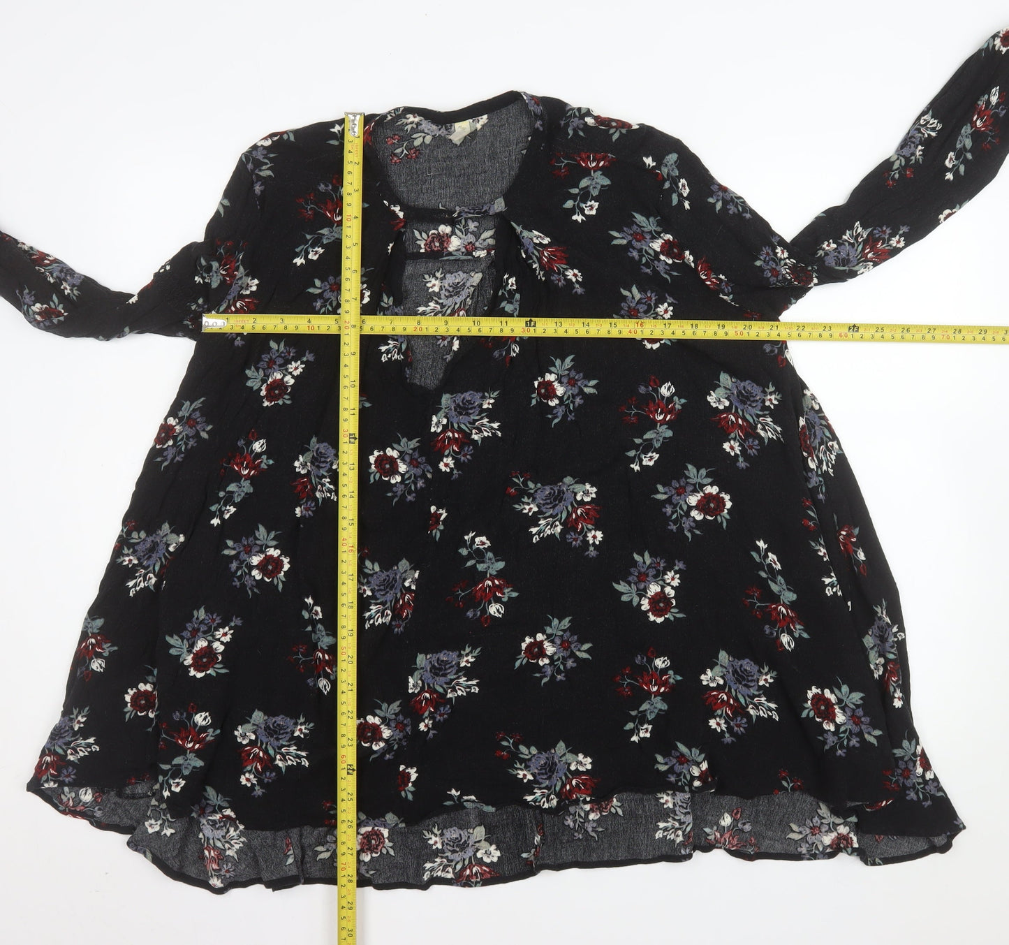 Free People Women's Black Floral Bohemian Long Sleeve Blouse Size S