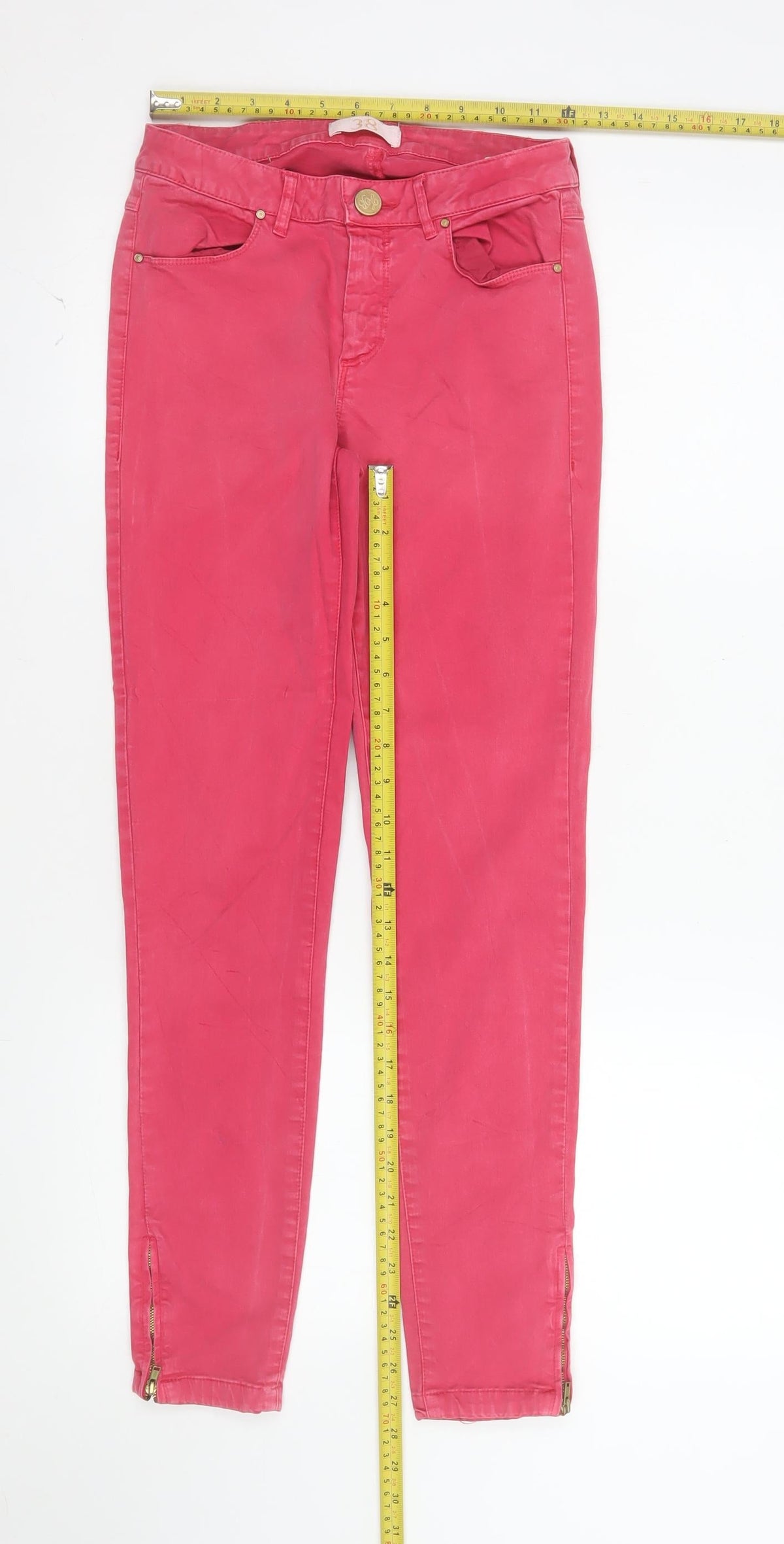 Zara Basic Women Pink Skinny Jeans Size 10 Ankle Zip Cotton Blend