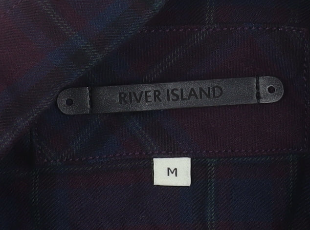 River Island Men's Multicoloured Plaid Cotton Long Sleeve Shirt M