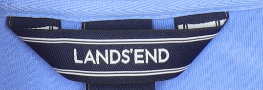 Lands' End Women's Blue Cotton Long Sleeve Petite Polo Shirt M