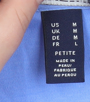 Lands' End Women's Blue Cotton Long Sleeve Petite Polo Shirt M