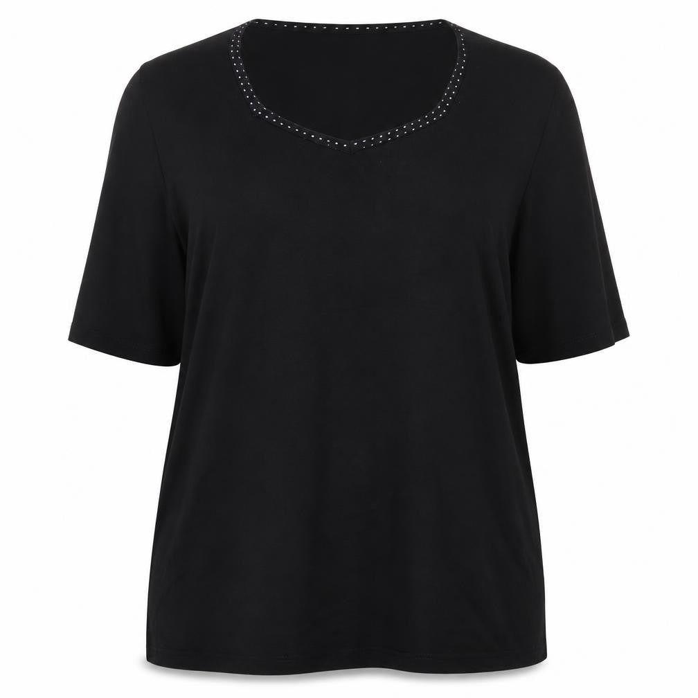 Ann Harvey Women Black Size 16 Beaded Scoop Neck 3/4 Sleeve Blouse