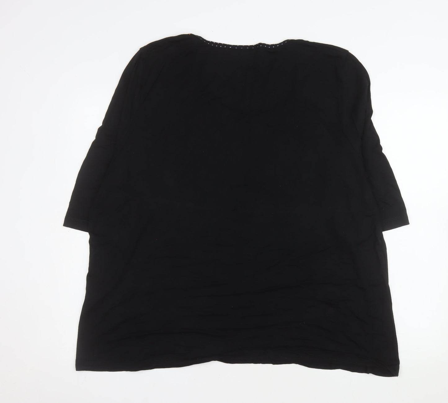 Ann Harvey Women Black Size 16 Beaded Scoop Neck 3/4 Sleeve Blouse