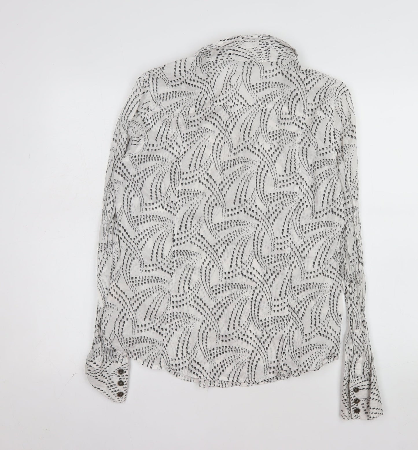 Mexx Womens White Geometric Cotton Button-Up Shirt Size 16