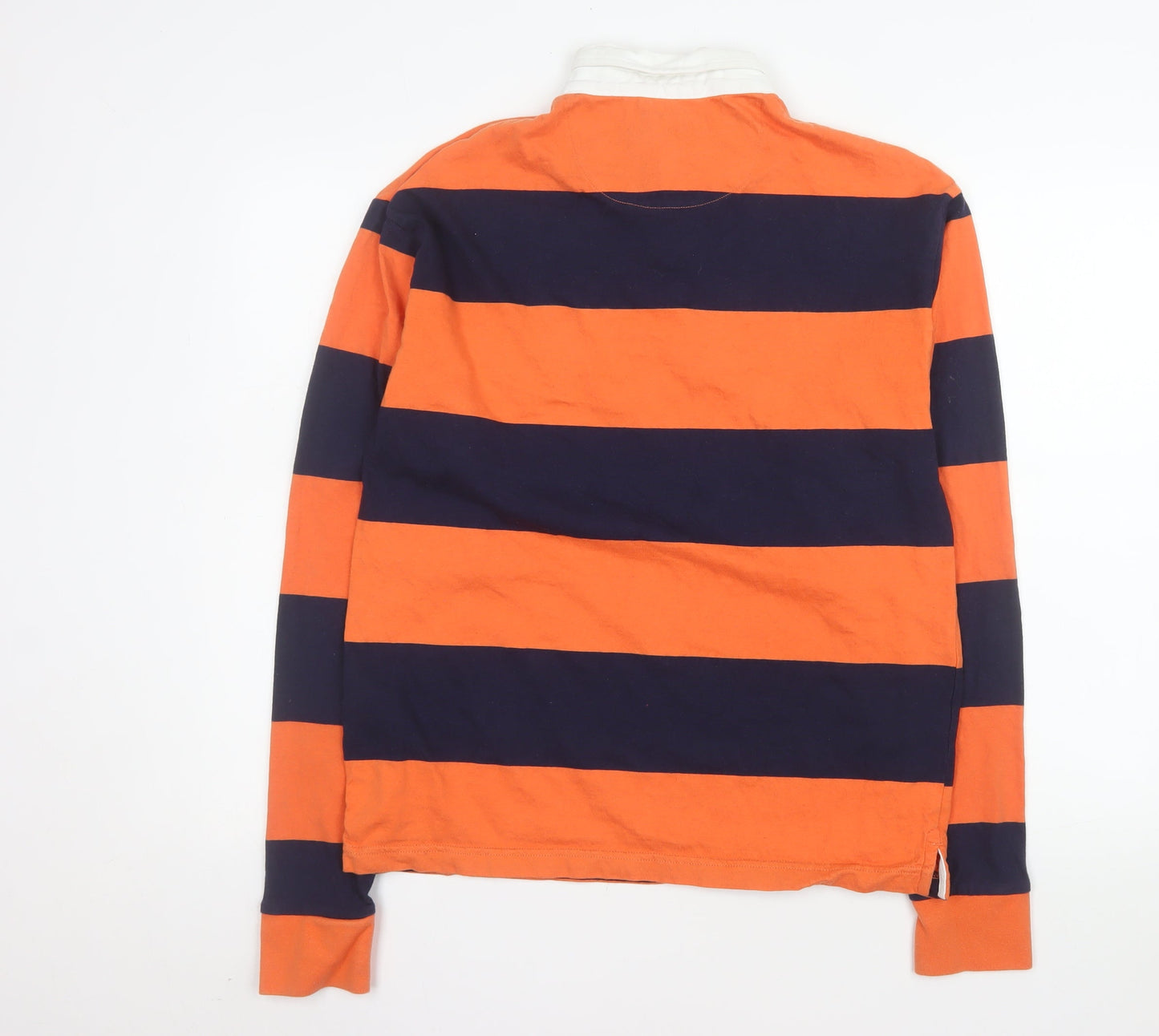 The Stronghold Men's Orange Navy Striped Rugby Shirt Size S