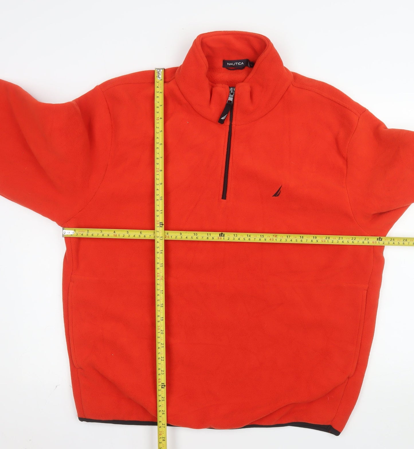 Nautica Mens Red Fleece 1/4 Zip Pullover Sweatshirt Size L