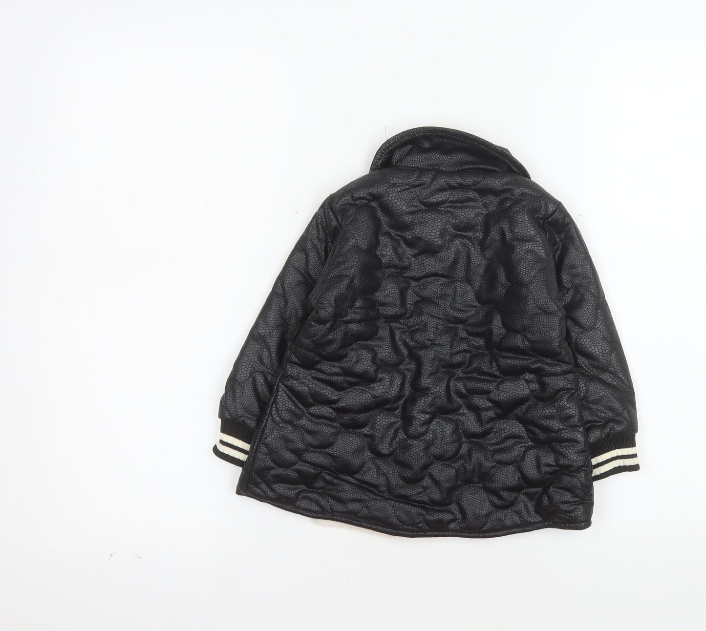 Pakpao Girls Black Faux Leather & Fur Mid-Length Coat Size S