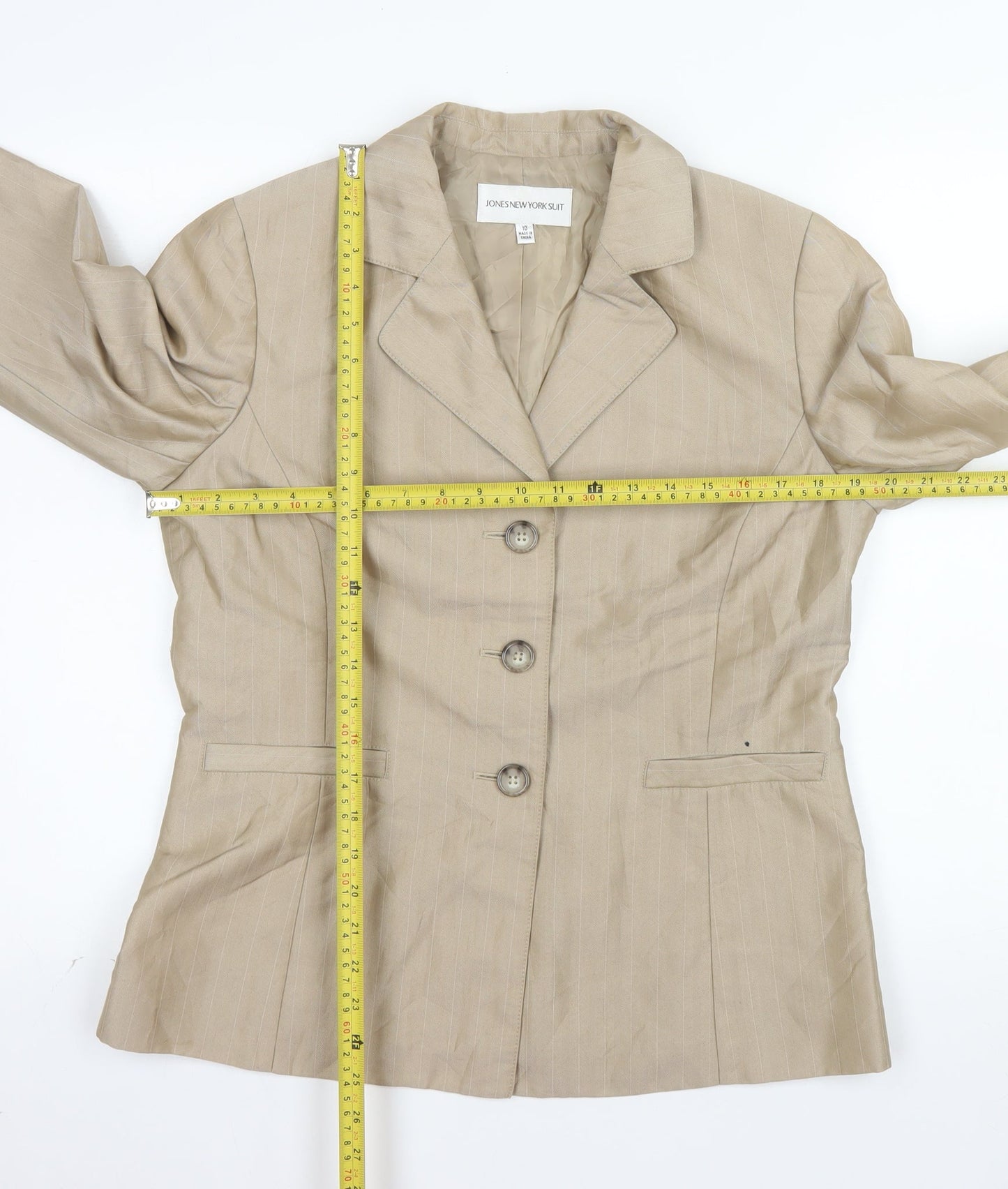 Jones New York Women Beige Size 14 Single-Breasted Blazer Jacket