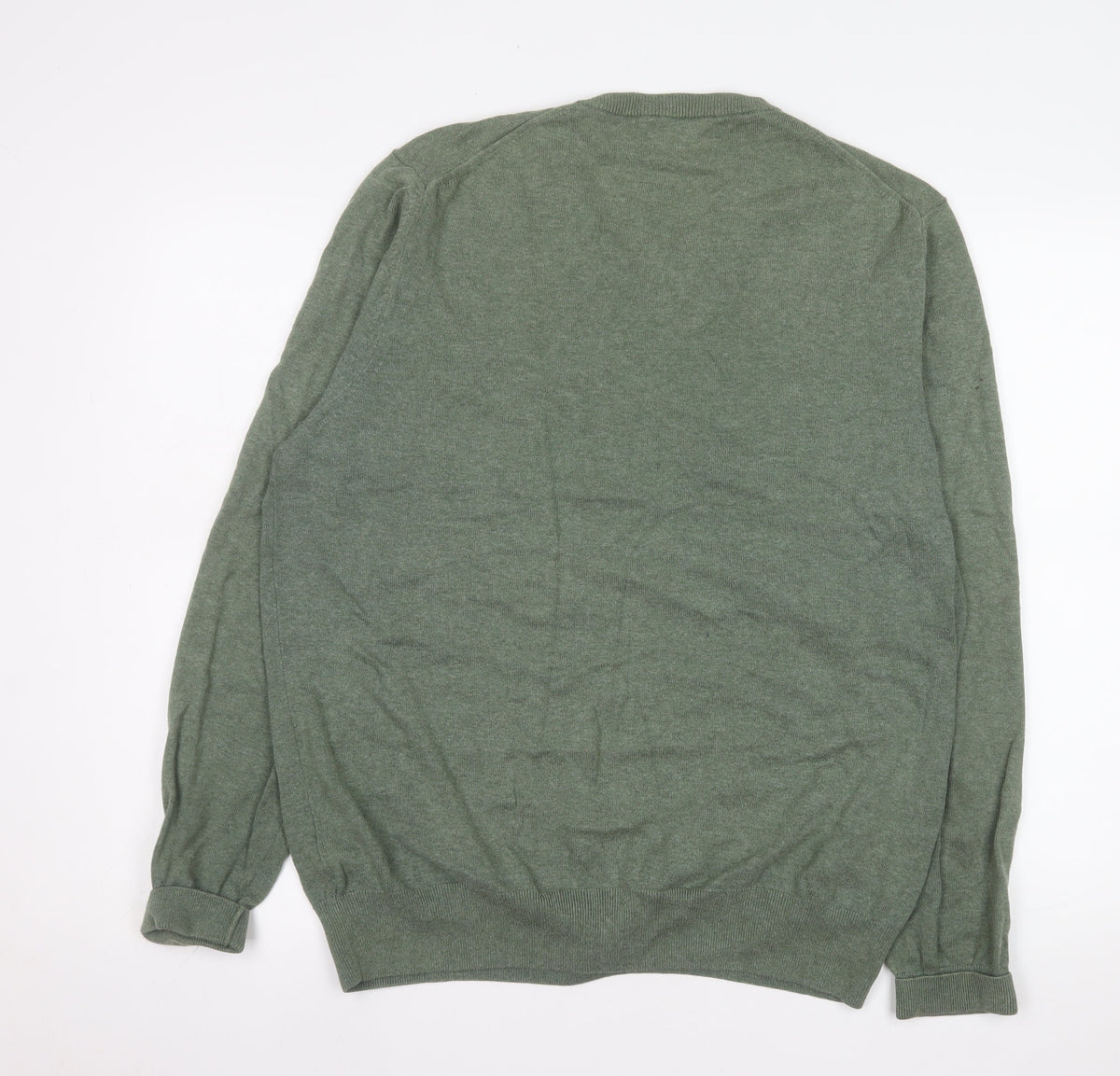 Marks and Spencer Men's Green XL V-Neck Cotton Jumper