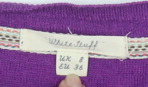 White Stuff Women's Purple Cardigan UK 8 Merino Wool Cotton Blend