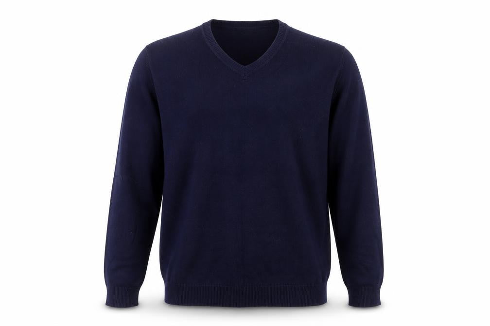 Front view of Knithouse Men’s Blue 2XL V-Neck jumper