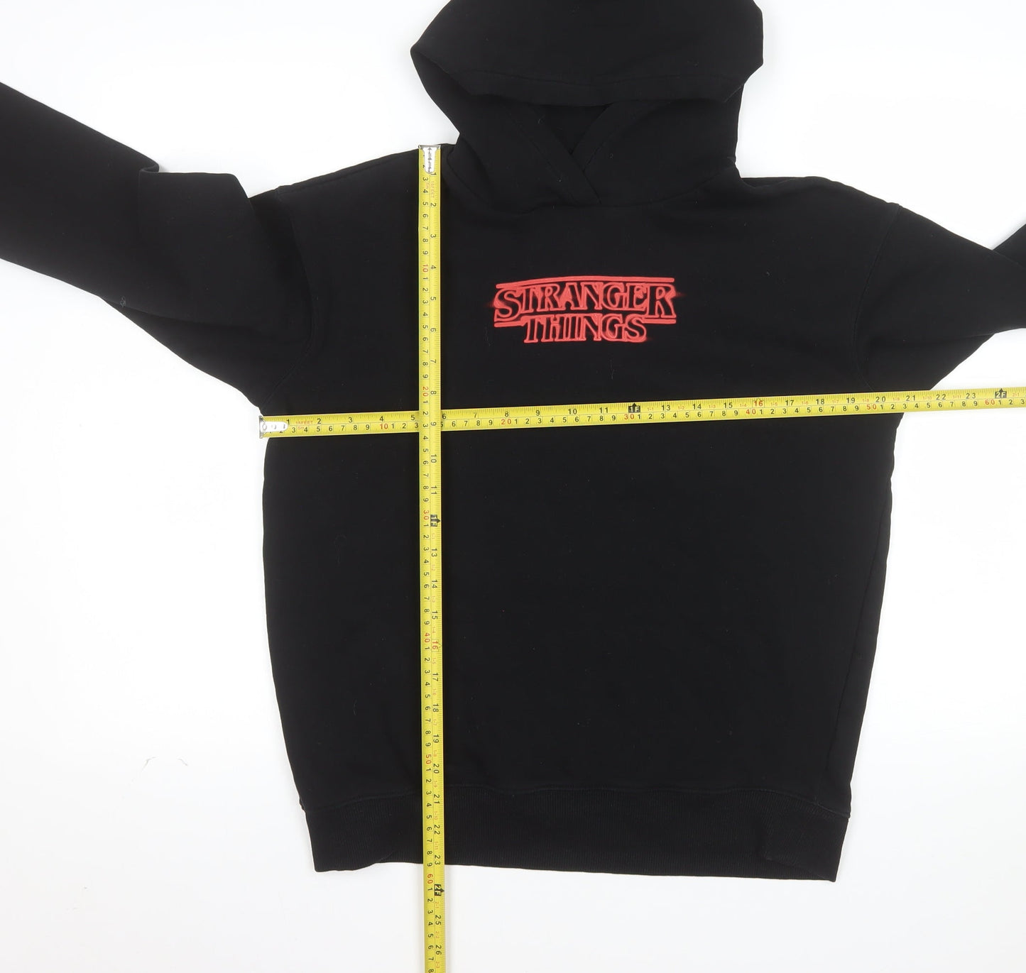 H&M Boys Black Stranger Things Pullover Hoodie 14 Years Graphic Print