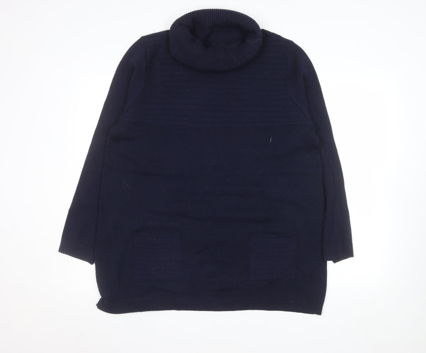 M&Co Women’s Navy Blue Roll Neck Tunic Jumper Size 18