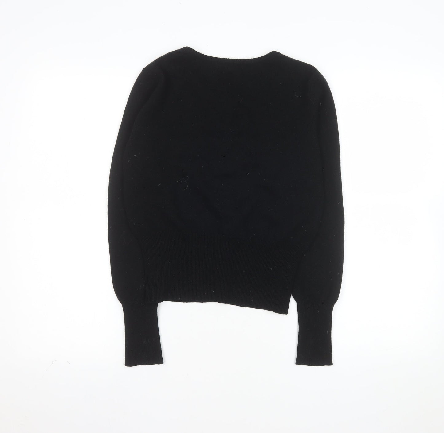 WoolOvers Women's Black Wool Cashmere Crew Neck Cardigan S