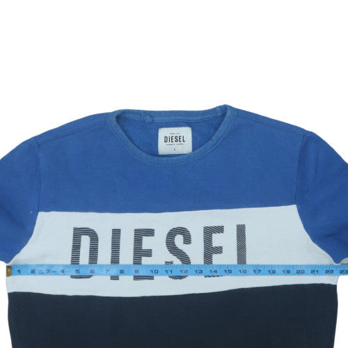 Diesel Mens Blue Crew Neck Sweatshirt L Graphic Cotton Blend