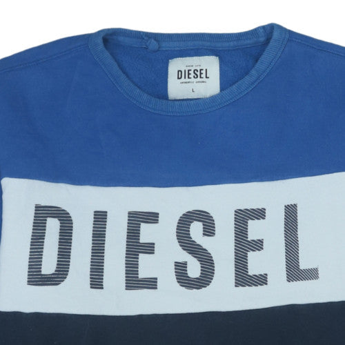 Diesel Mens Blue Crew Neck Sweatshirt L Graphic Cotton Blend