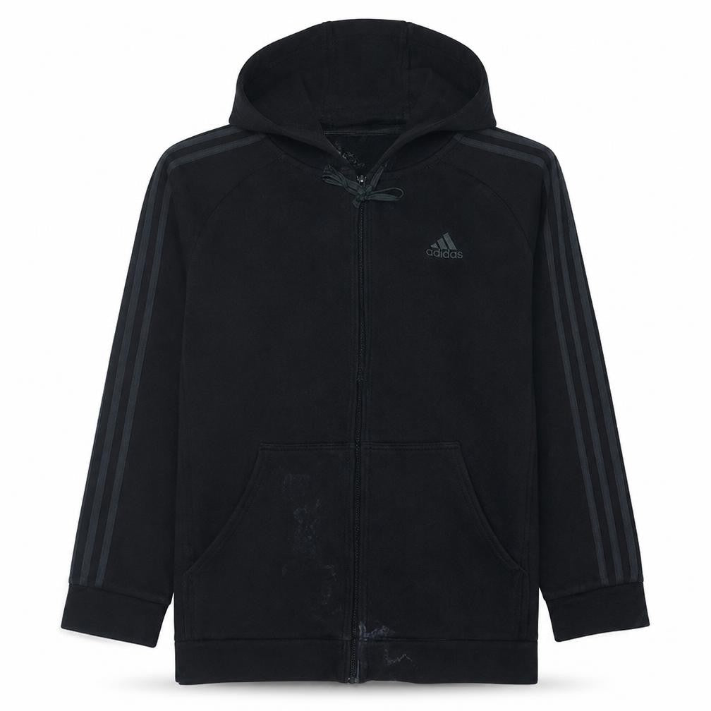Front view of Adidas Men's Black Full Zip Hoodie, size M, Sports Fleece Sweatshirt