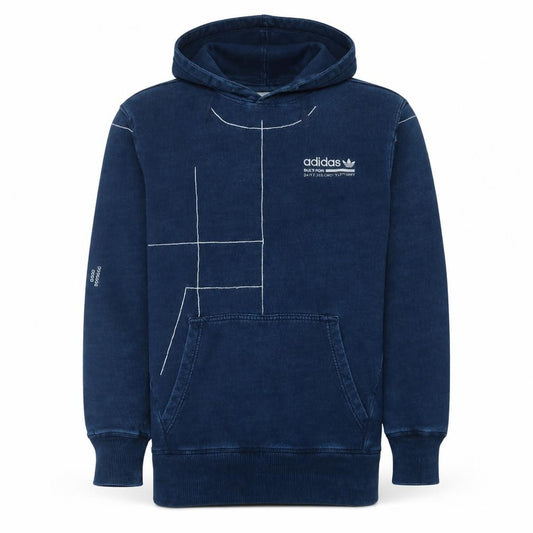 Adidas Men Blue Pullover Hoodie Small Logo Sports Cotton Sweatshirt