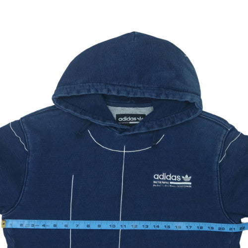 Adidas Men Blue Pullover Hoodie Small Logo Sports Cotton Sweatshirt