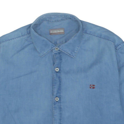 Napapijri Men's Blue Long Sleeve Cotton Button-Up Shirt XL