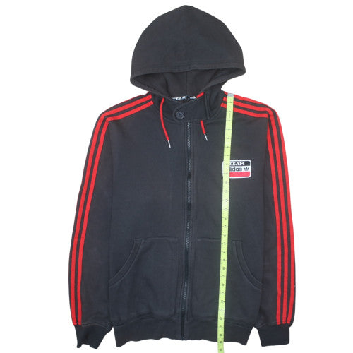 Adidas Men's Black XL Full Zip Hoodie with Red Stripes