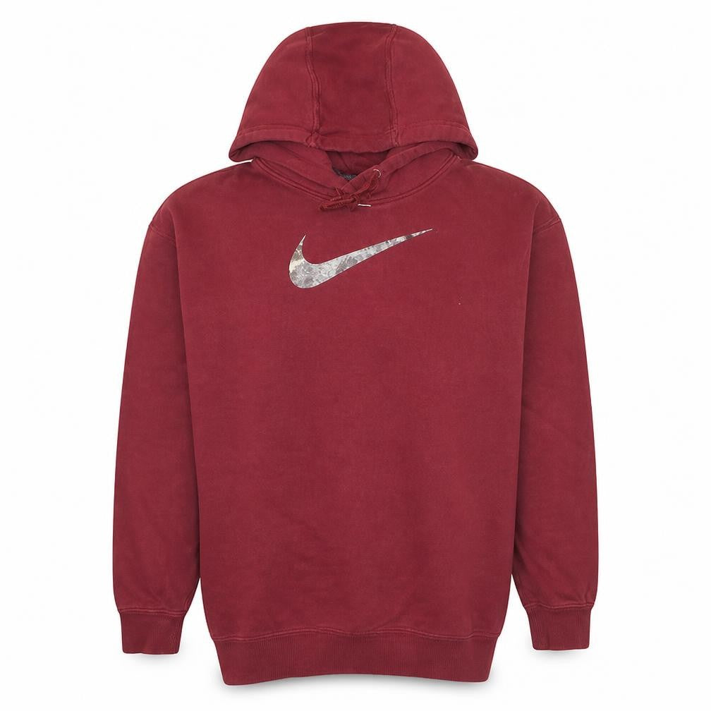 Nike Womens Red Pullover Hoodie Small Cotton Blend Logo Sweatshirt