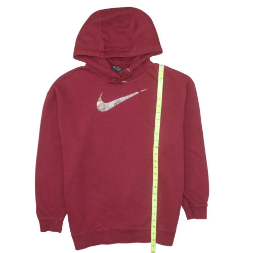 Nike Womens Red Pullover Hoodie Small Cotton Blend Logo Sweatshirt