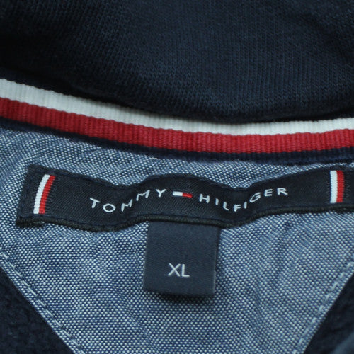 Tommy Hilfiger Men's Navy Blue XL Pullover Hoodie with Logo Embroidery