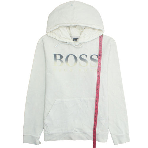 Hugo Boss Womens White Pullover Hoodie Large Logo Front