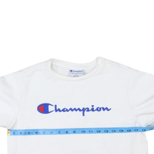 Champion Womens White L Pullover Sweatshirt Crew Neck Logo Athleticwear
