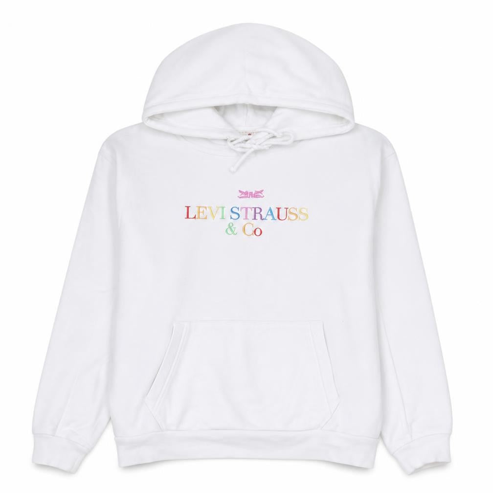 Levi's Women's White Pullover Hoodie XS Rainbow Logo Cotton Casual