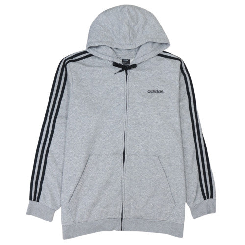 Adidas Men's Grey Full Zip Hoodie 2XL - Athletic Classic Style