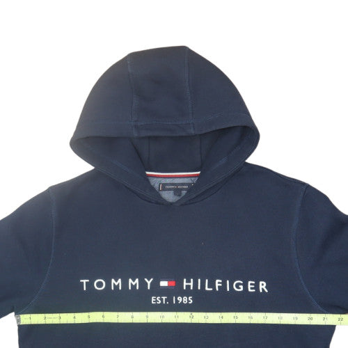 Tommy Hilfiger Men Blue Pullover Hoodie M Fleece Logo Sweatshirt