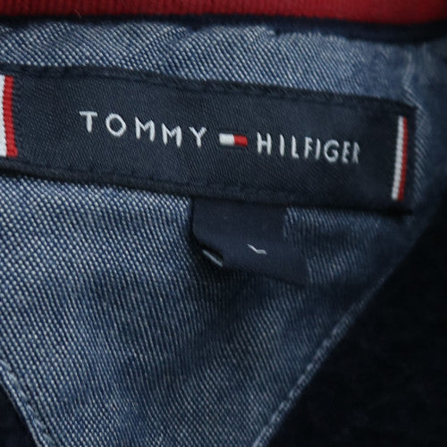 Tommy Hilfiger Men Blue Pullover Hoodie M Fleece Logo Sweatshirt