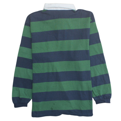 Marks and Spencer Mens Green Striped Long Sleeve Rugby Polo Shirt L