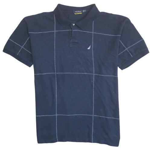 Nautica Men's Blue Check Short Sleeve Cotton Polo Shirt XXL