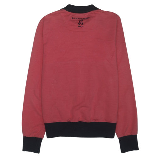 Lacoste Women Pink & Navy Full Zip Sweatshirt Size L Cotton Blend