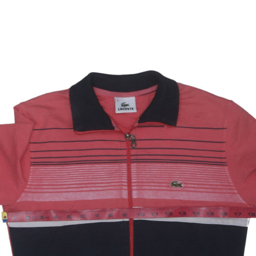 Lacoste Women Pink & Navy Full Zip Sweatshirt Size L Cotton Blend